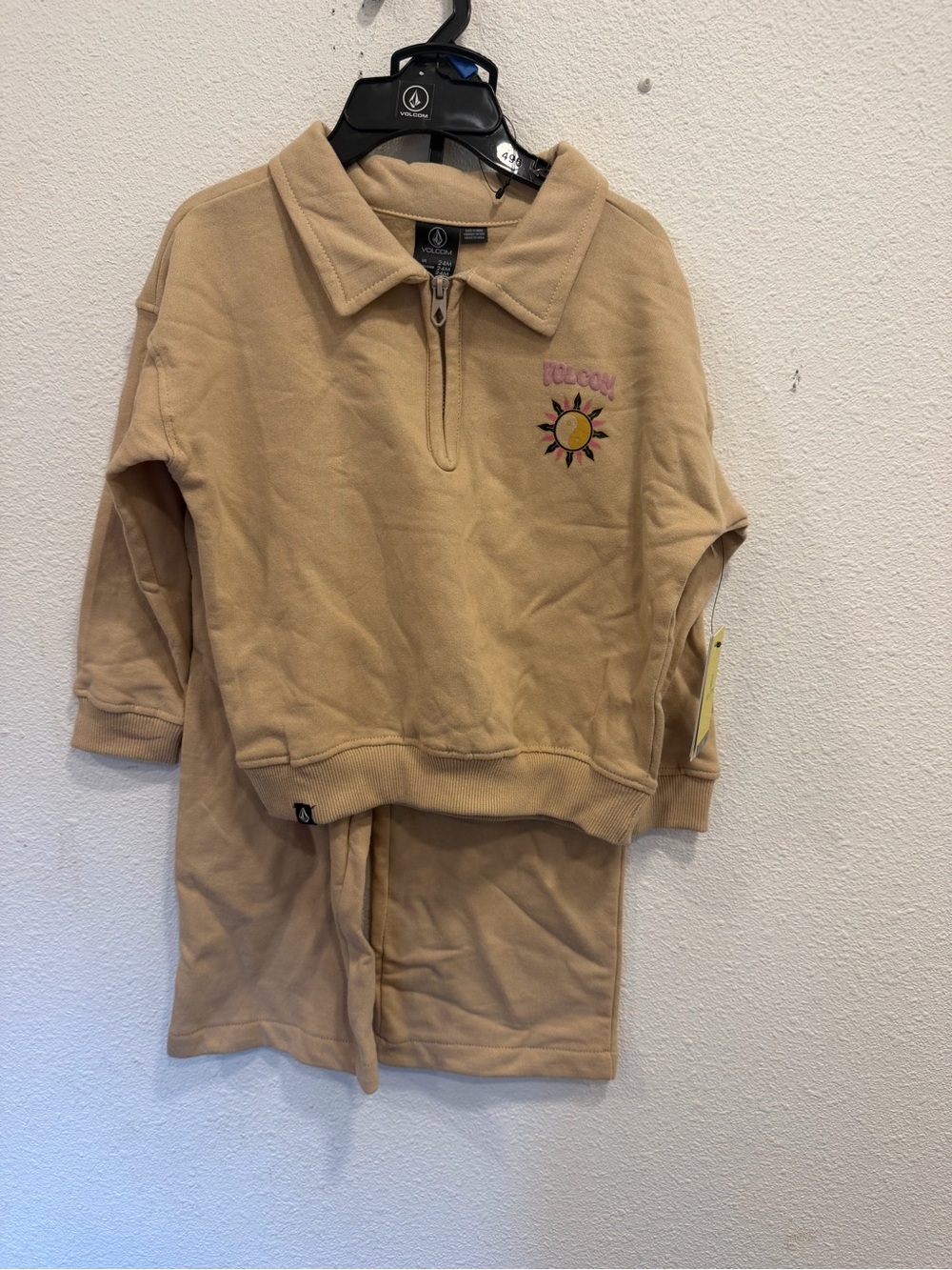Volcom Kids Beige Half-Zip Sweatshirt Set with Sun Graphic